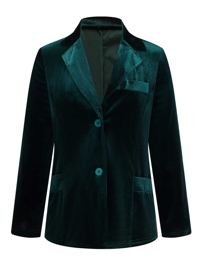 1930s Lapel Pocketed Velvet Solid Coat - vintage fashion, retro style