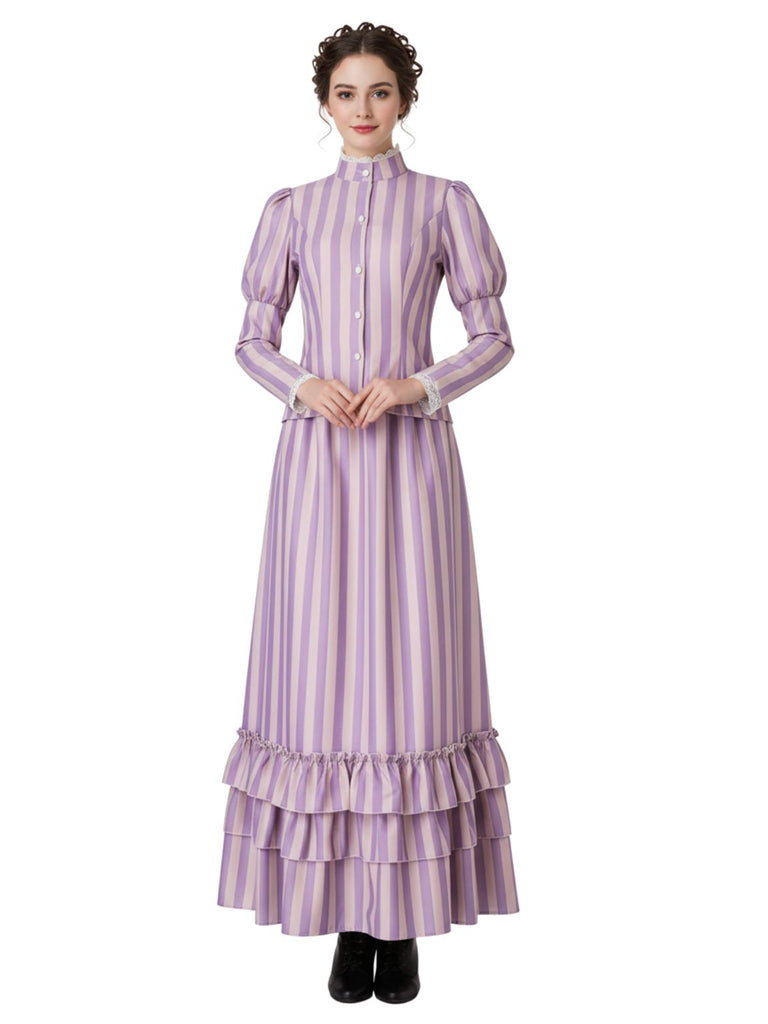 Lavender 1930s Corpse Bride Ruffled Striped Costume Set - vintage fashion, retro style