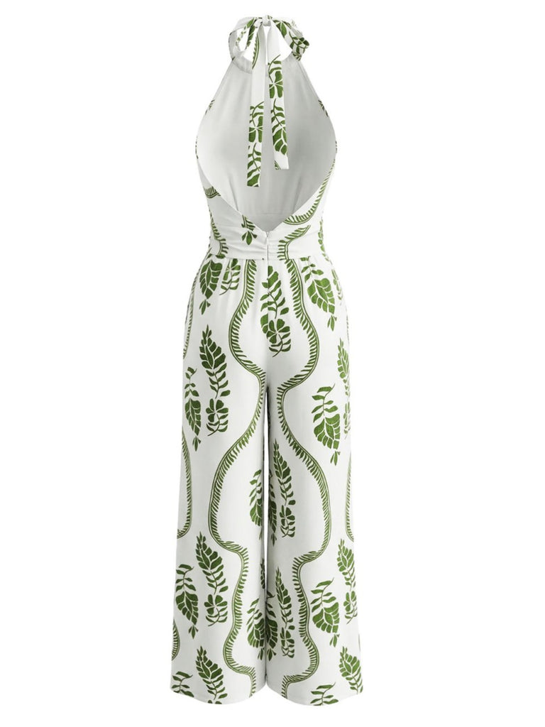1930s Leaf Halter Deep V Backless Jumpsuit | vintage romper, retro jumpsuit, playful style - perfect for retro fashion enthusiasts