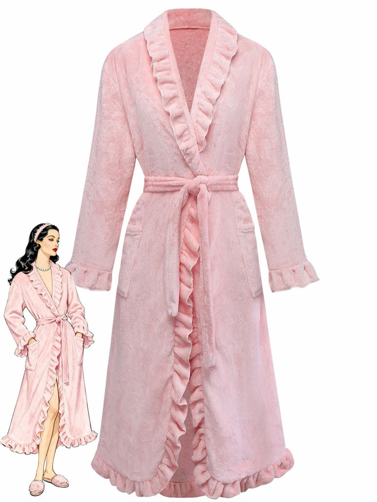 1930s Long Sleeve Flannelette Pajama Robe - vintage fashion, retro style