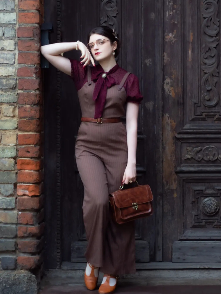 1930s Mesh Patchwork Vertical Stripe Jumpsuit, vintage jumpsuit, retro fashion - vintage inspired fashion