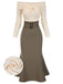 Khaki 1930s Off Shoulder Knit Belt Mermaid Dress, vintage dress, retro fashion - perfect for women who love vintage and retro fashion
