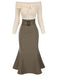 Khaki 1930s Off Shoulder Knit Belt Mermaid Dress, vintage dress, retro fashion - perfect for women who love vintage and retro fashion