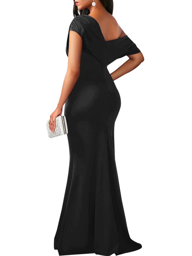 1930s Off-Shoulder Bodycon Maxi Dress - vintage dress, retro fashion