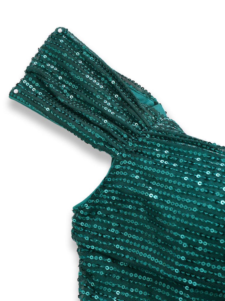 1930s Off-Shoulder Glitter Slit Maxi Dress - vintage dress, retro fashion