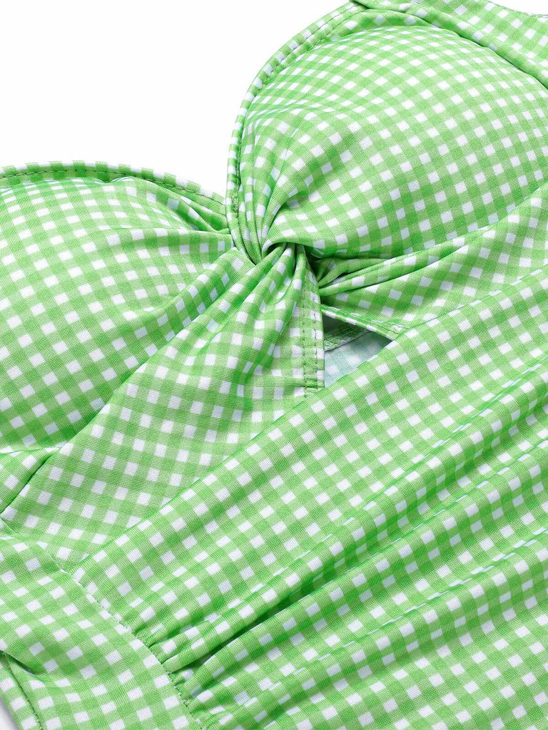 This 1930s Plaid Halter One-Piece Swimsuit carries 1930s vacation dreams in every stitch