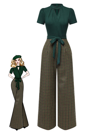 She adds this 1930s Plaid Keyhole Neck Belted Jumpsuit and suddenly it's 1930s perfection