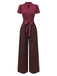 1930s Plaid Keyhole Neck Belted Jumpsuit — 1930s elegance in the palm of her hand