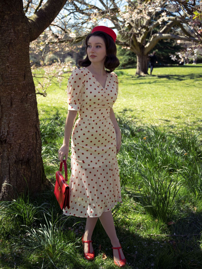 She slips into this 1930s Polka Dot Mermaid Dress and suddenly it's a 1930s daydream