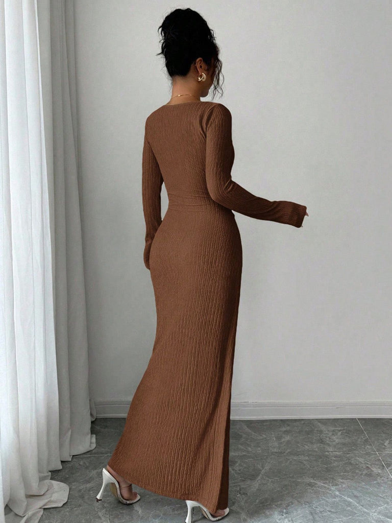 1930s Ribbed Long Sleeve Split Dress - vintage dress, retro fashion