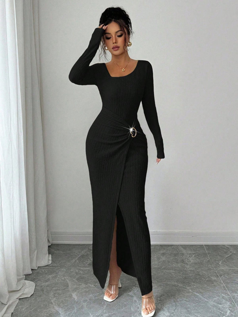 1930s Ribbed Long Sleeve Split Dress - vintage dress, retro fashion