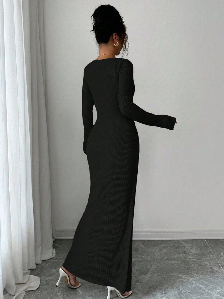1930s Ribbed Long Sleeve Split Dress - vintage dress, retro fashion