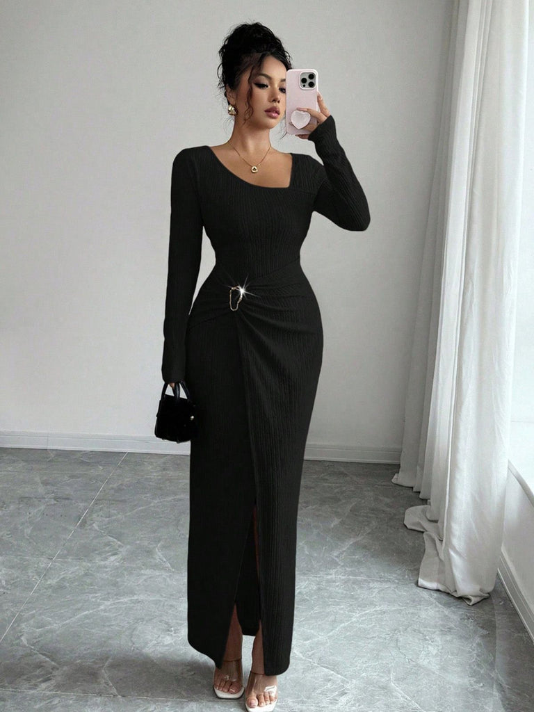 1930s Ribbed Long Sleeve Split Dress - vintage dress, retro fashion