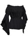 1930s Ruffled Bell Sleeve Off-Shoulder Solid Top - vintage fashion, retro style