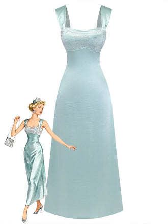 1930s Satin Rhinestone Wide-Strap Maxi Dress - vintage dress, retro fashion