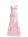 Pink 1930s Spaghetti Strap Backless Ruffle Dress 10