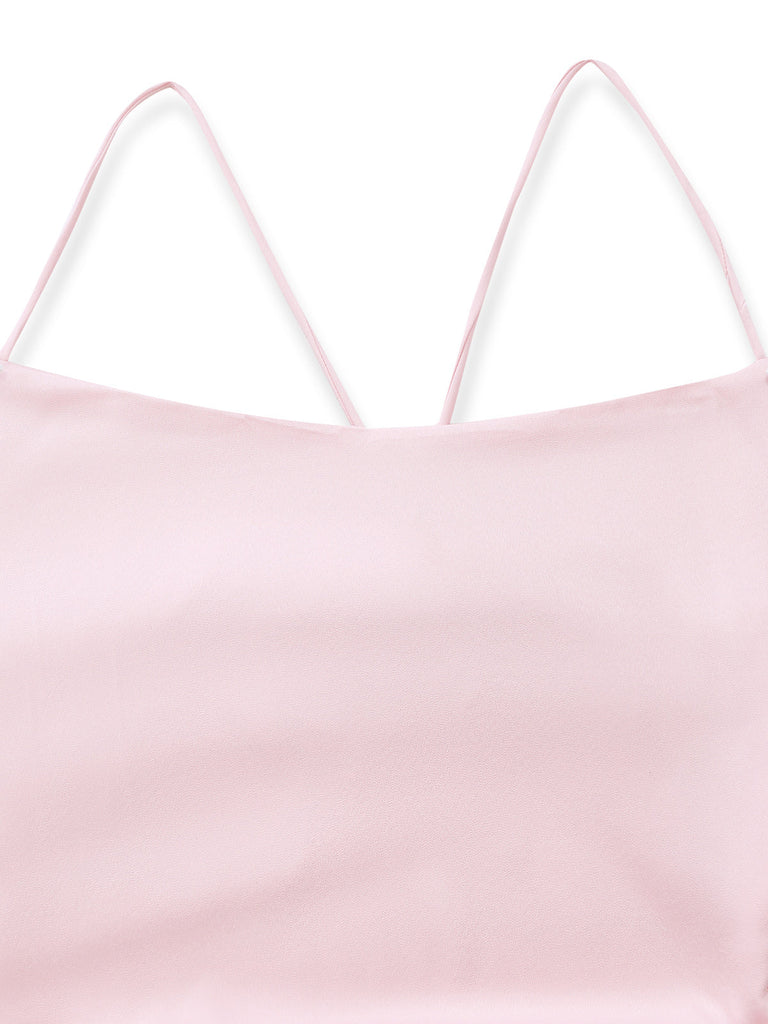 Pink 1930s Spaghetti Strap Backless Ruffle Dress 9