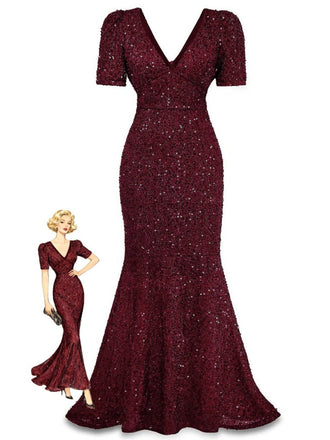 1930s Sequin Bow Maxi Mermaid Dress - vintage dress, retro fashion