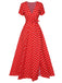 1930s Side Slit Deep V-Neck Polka Dots Dress, vintage dress, retro fashion - perfect for women who love vintage and retro fashion