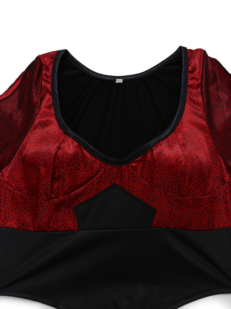 2PCS Red 1930s Wicked Cheetah Mesh Top & Mermaid Skirt - vintage skirt, retro style, elegant red
