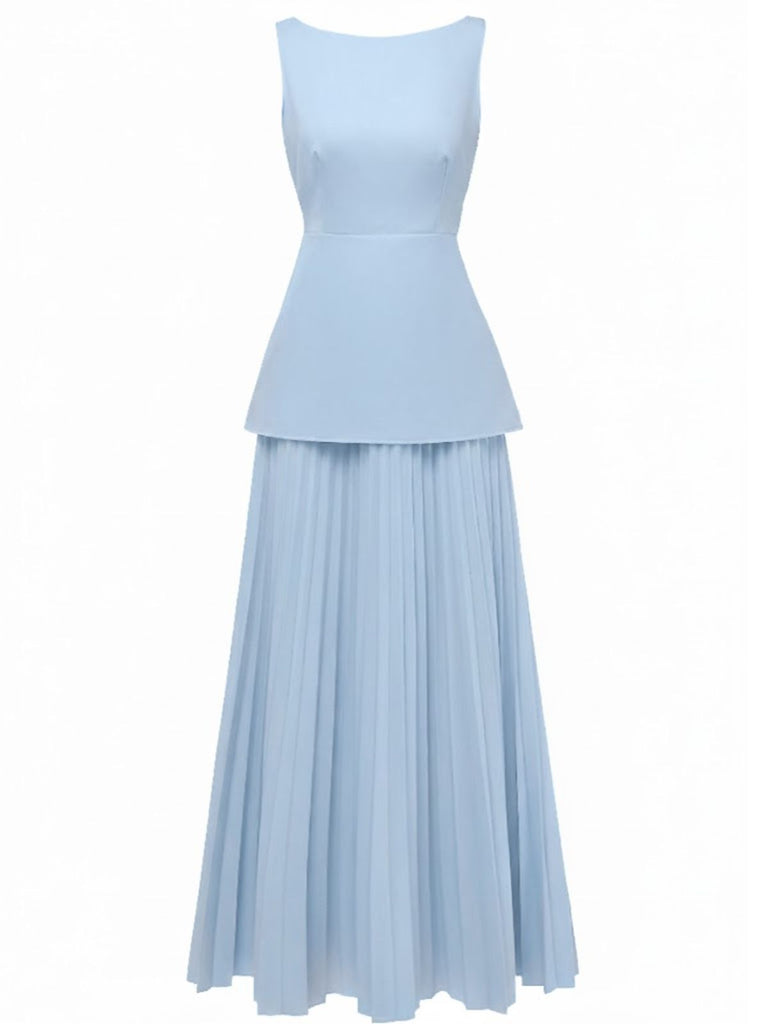 2PCS 1930s Sleeveless Boat Neck Knit Top & Pleated Maxi Skirt - vintage skirt, retro style