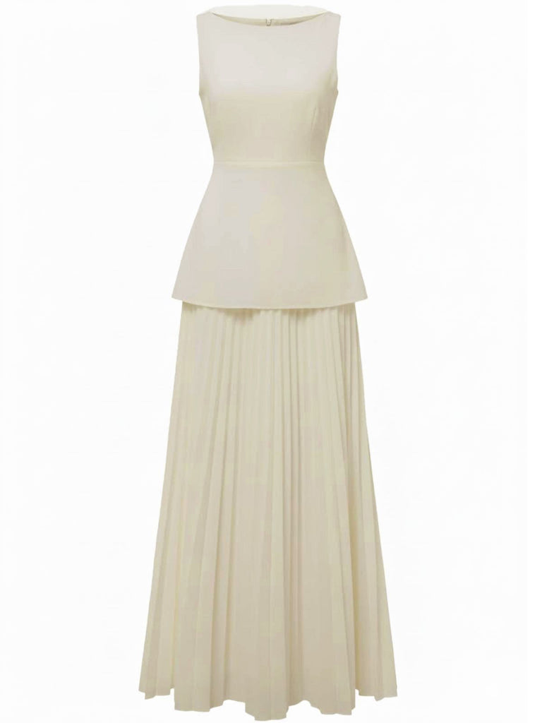 2PCS 1930s Sleeveless Boat Neck Knit Top & Pleated Maxi Skirt - vintage skirt, retro style