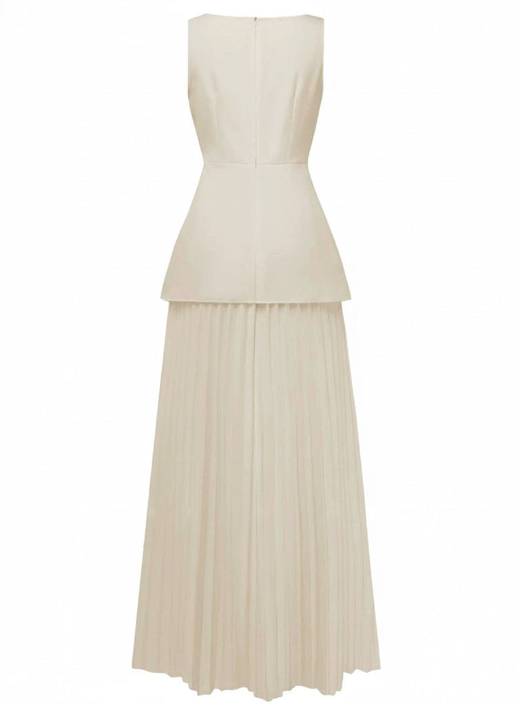 2PCS 1930s Sleeveless Boat Neck Knit Top & Pleated Maxi Skirt - vintage skirt, retro style