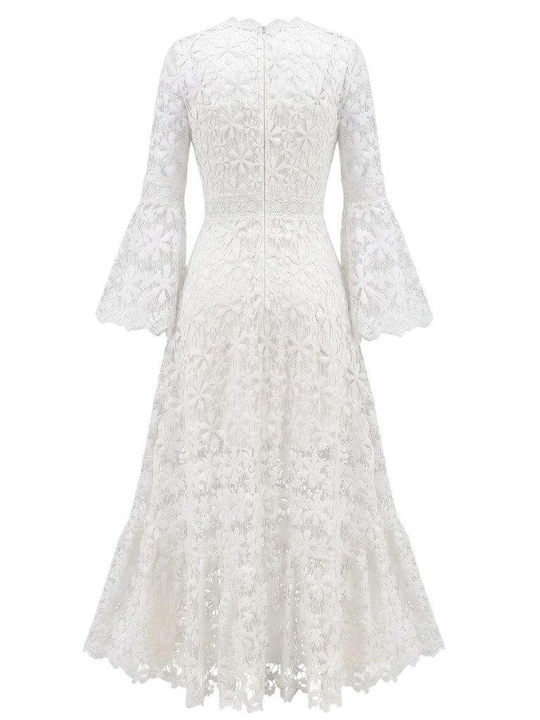 White 1930s Backless Lace Swing Maxi Dress, vintage dress, retro fashion, rockabilly, pin-up fashion - perfect for women who love vintage and retro fashion