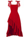 1930s Solid Bow Slit Ruffled Hem Suspender Dress - vintage dress, retro fashion