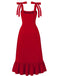 1930s Solid Bow Slit Ruffled Hem Suspender Dress - vintage dress, retro fashion