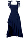 1930s Solid Bow Slit Ruffled Hem Suspender Dress - vintage dress, retro fashion