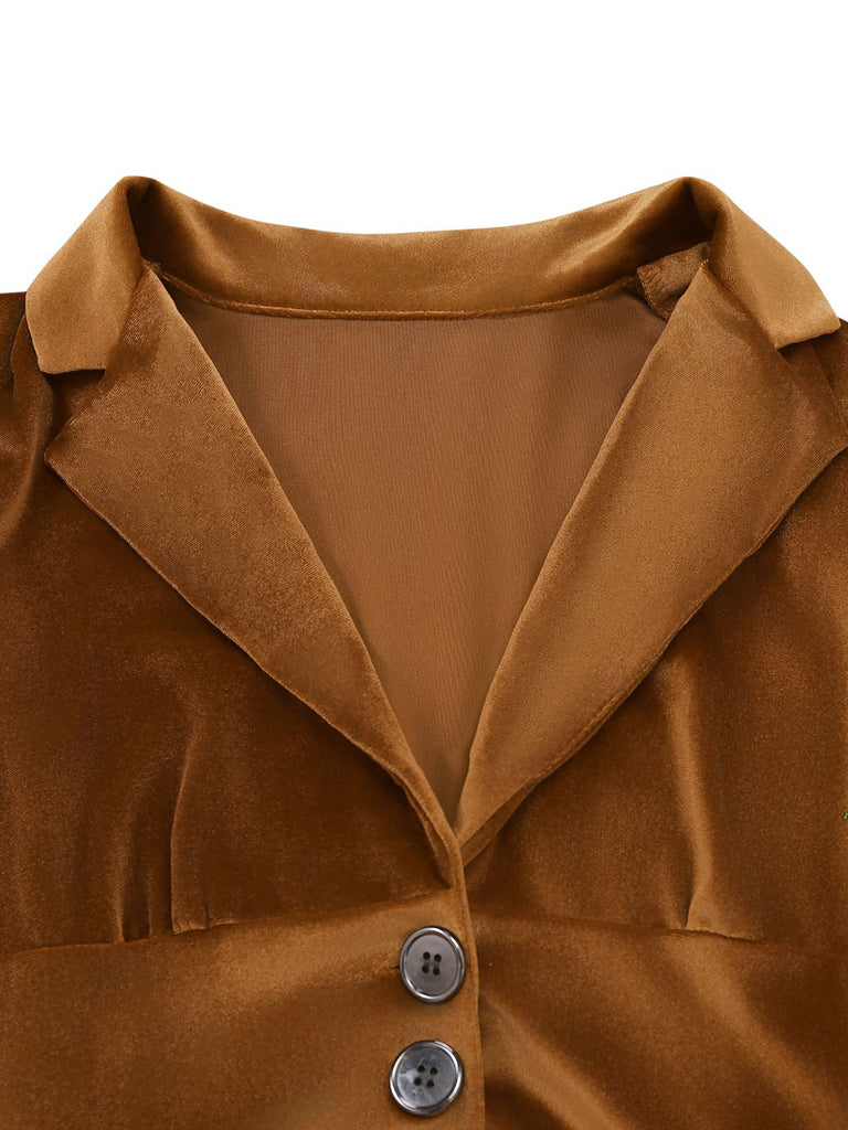 1930s Solid Button Lapel 3/4 Sleeve Dress - vintage dress, retro fashion