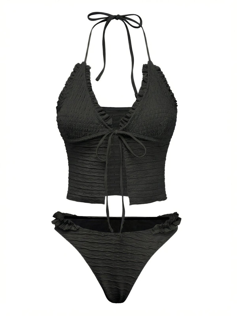 1930s Solid Cut-Out Shirred Bikini Set, vintage swimsuit, pin-up swimwear - perfect for women who love vintage and retro fashion