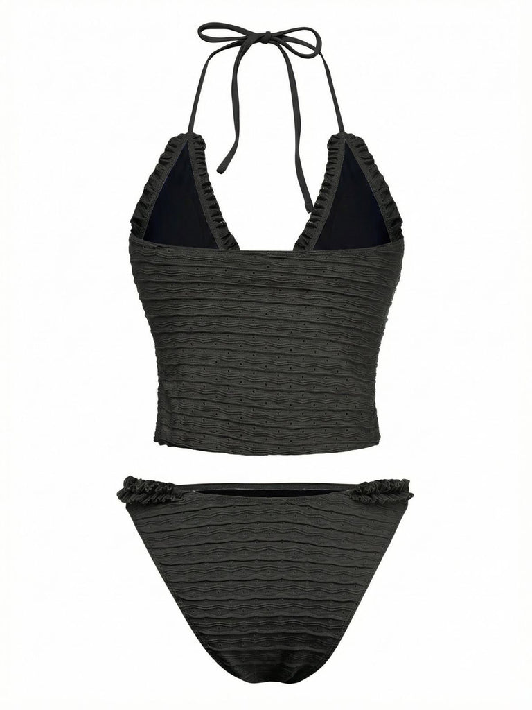 1930s Solid Cut-Out Shirred Bikini Set, vintage swimsuit, pin-up swimwear - perfect for women who love vintage and retro fashion