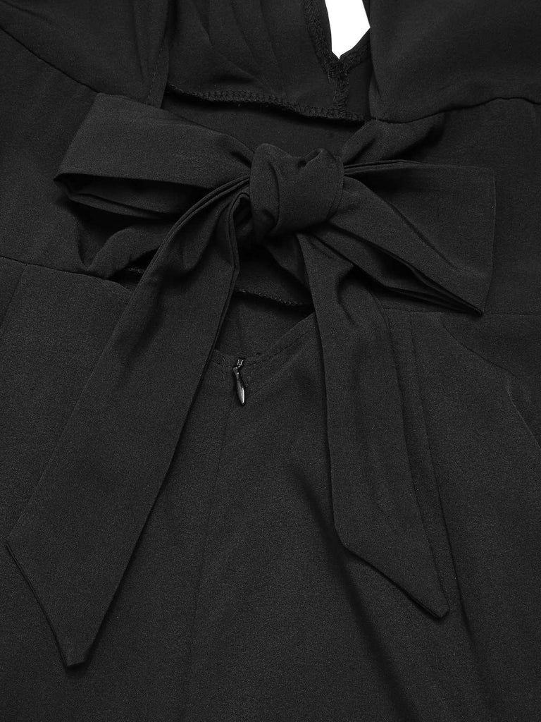 She finds her 1930s story in this 1930s Solid Deep V Puff Sleeves Jumpsuit