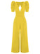 1930s Solid Deep V Puff Sleeves Jumpsuit, vintage romper, retro jumpsuit - perfect for women who love vintage and retro fashion
