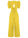 1930s Solid Deep V Puff Sleeves Jumpsuit, vintage romper, retro jumpsuit - perfect for women who love vintage and retro fashion