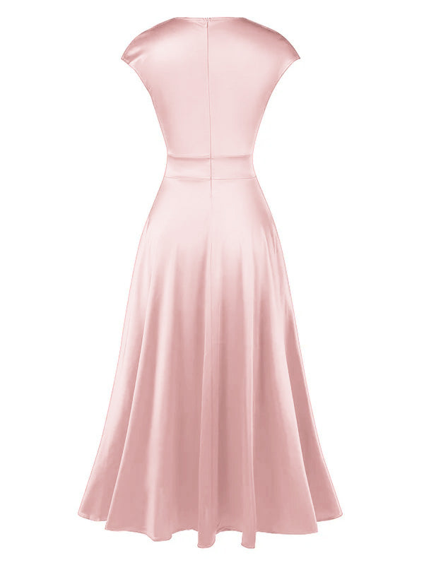 She slips into this 1930s Solid Deep V-Neck Satin Dress and suddenly it's a 1930s daydream