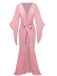1930s Solid Feather Trim Lace-Up Mesh Robe - vintage fashion, retro style