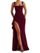 1930s Solid High-Split Square Neck Bodycon Dress - vintage dress, retro fashion