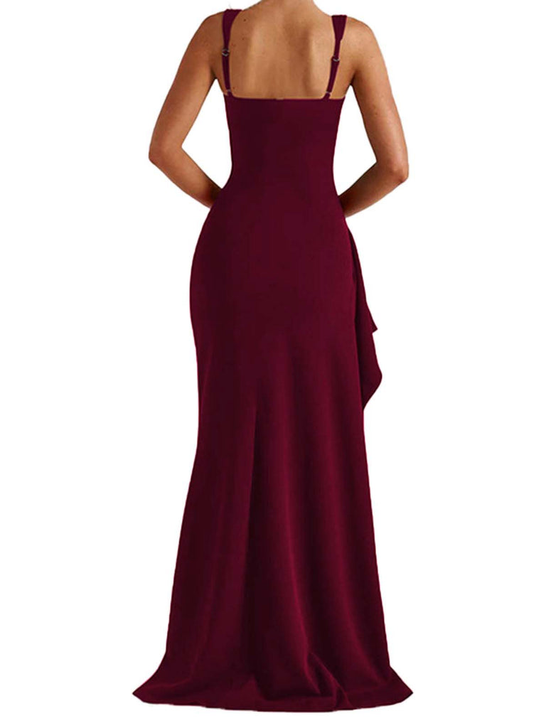 1930s Solid High-Split Square Neck Bodycon Dress - vintage dress, retro fashion