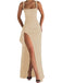 1930s Solid High-Split Square Neck Bodycon Dress - vintage dress, retro fashion