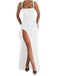 1930s Solid High-Split Square Neck Bodycon Dress - vintage dress, retro fashion