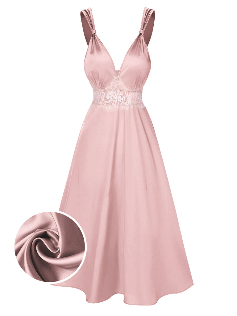 She slips into this 1930s Solid Lace Satin Nightgown and suddenly it's a 1930s daydream