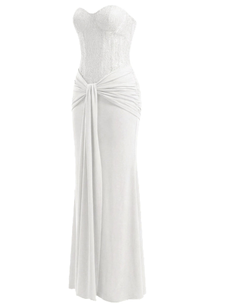 1930s Solid Lace-Up Strapless Maxi Dress - vintage dress, retro fashion
