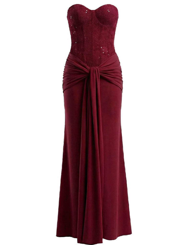 1930s Solid Lace-Up Strapless Maxi Dress - vintage dress, retro fashion