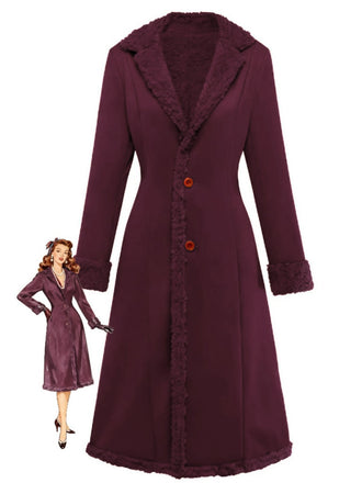 1930s Solid Lapel Button Suedette Mid-Length Coat - vintage fashion, retro style