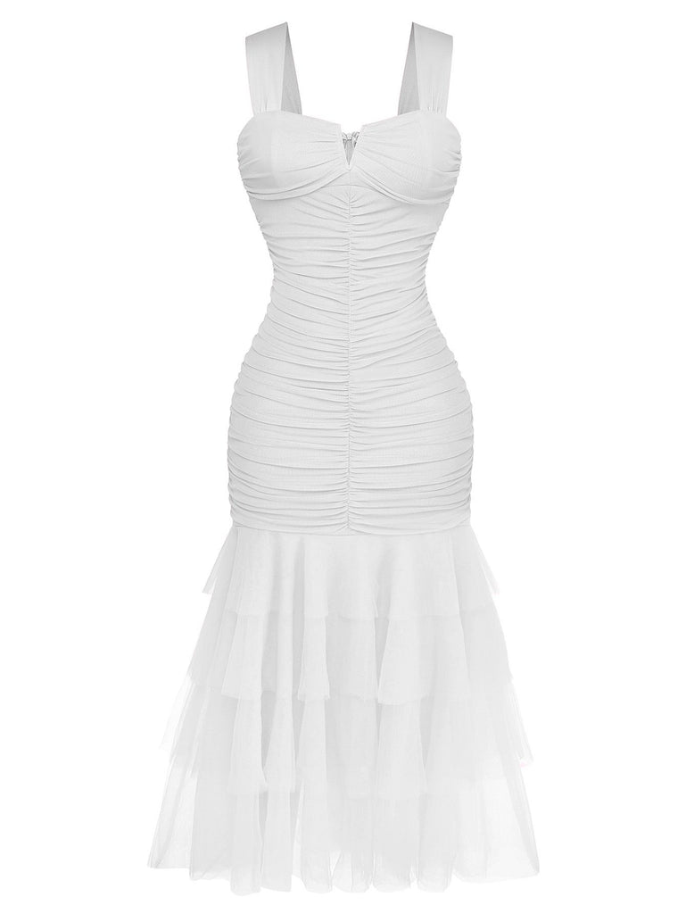1930s Solid Mesh Patchwork Ruched Bodycon Dress - vintage dress, retro fashion
