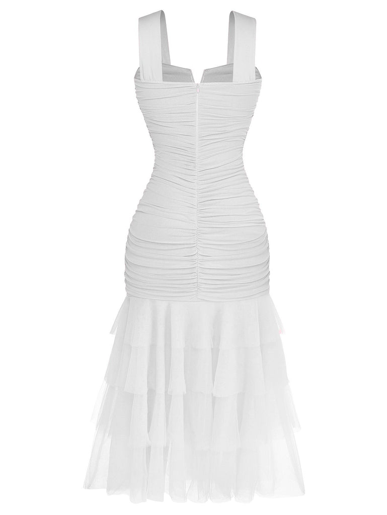 1930s Solid Mesh Patchwork Ruched Bodycon Dress - vintage dress, retro fashion