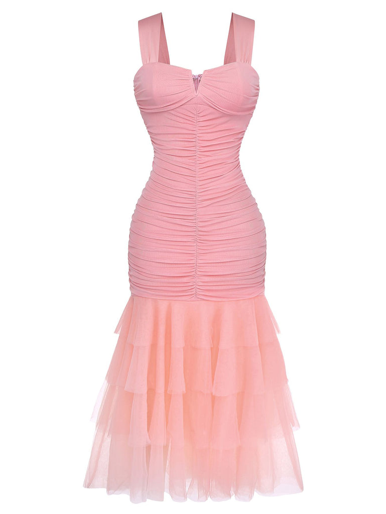 1930s Solid Mesh Patchwork Ruched Bodycon Dress - vintage dress, retro fashion